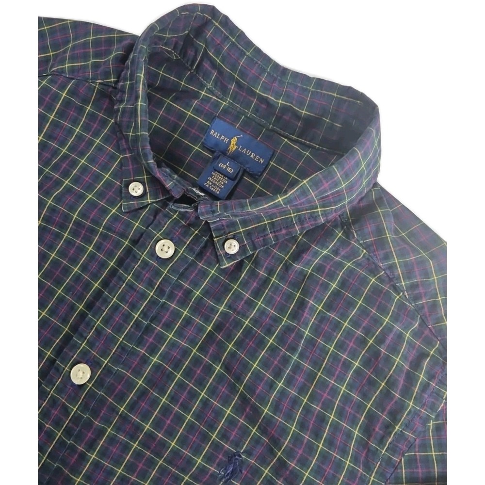 Polo Ralph Lauren Boys Plaid Button Down Shirt Blue‎ Green Red Size L 14-16